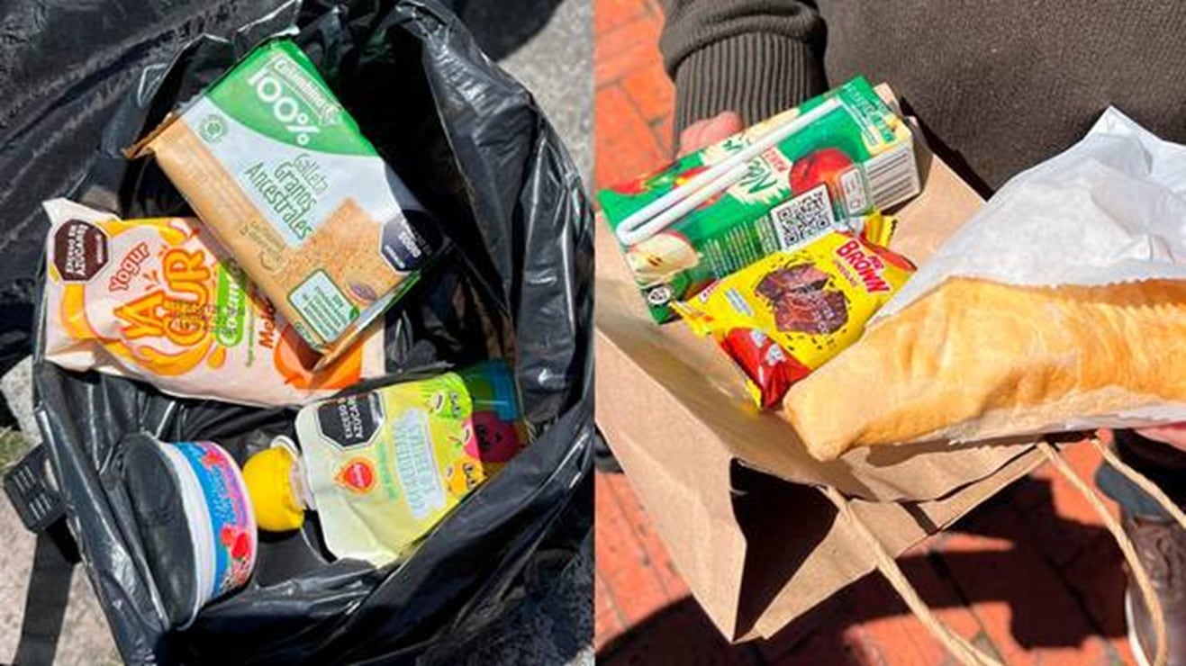 A la izquierda los refrigerios que recibieron los colegios distritales, a la derecha los entregados a los colegios públicos.
