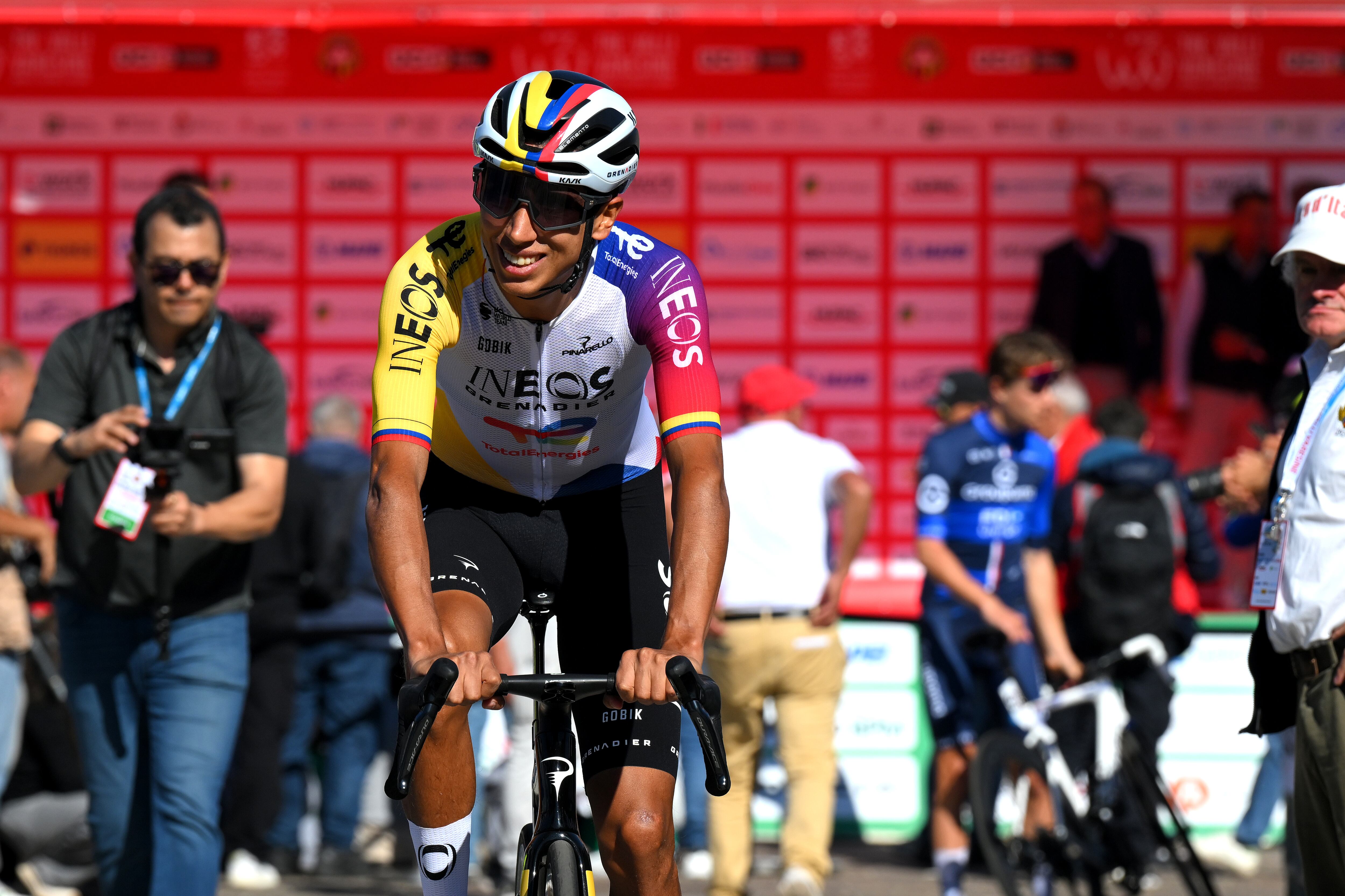 BUSTO ARSIZIO, ITALY - OCTOBER 07: Egan Bernal of Colombia and Team INEOS Grenadiers prior to the 104th Tre Valli Varesine 2025 a 200.3km one day race from Busto Arsizio to Varese on October 07, 2025 in Busto Arsizio, Italy. (Photo by Tim de Waele/Getty Images)