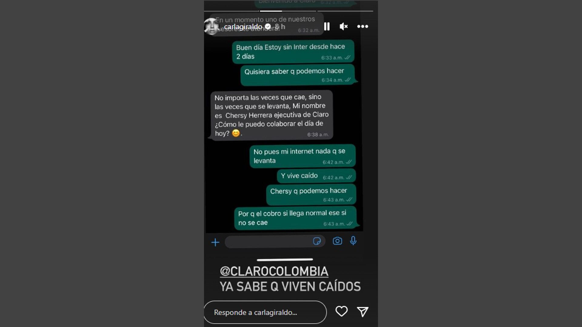 Esta fue la imagen que compartió Carla en su cuenta de Instagram donde quedó evidencia de la charla.