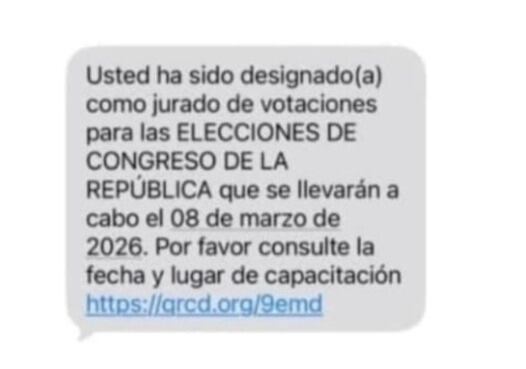 El mensaje fraudulento anuncia una falsa asignación electoral y redirige a un vínculo no oficial.