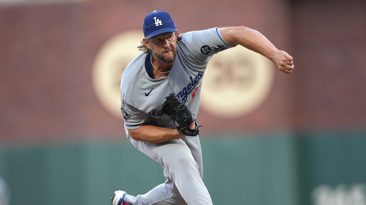 SAN FRANCISCO, CALIFORNIA - SEPTEMBER 13: Clayton Kershaw #22 of the Los Angeles Dodgers pitches against the San Francisco Giants in the bottom of the first inning at Oracle Park on September 13, 2025 in San Francisco, California. (Photo by Thearon W. Henderson/Getty Images)
