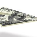 Avión de cien dólares aislado sobre fondo blanco.