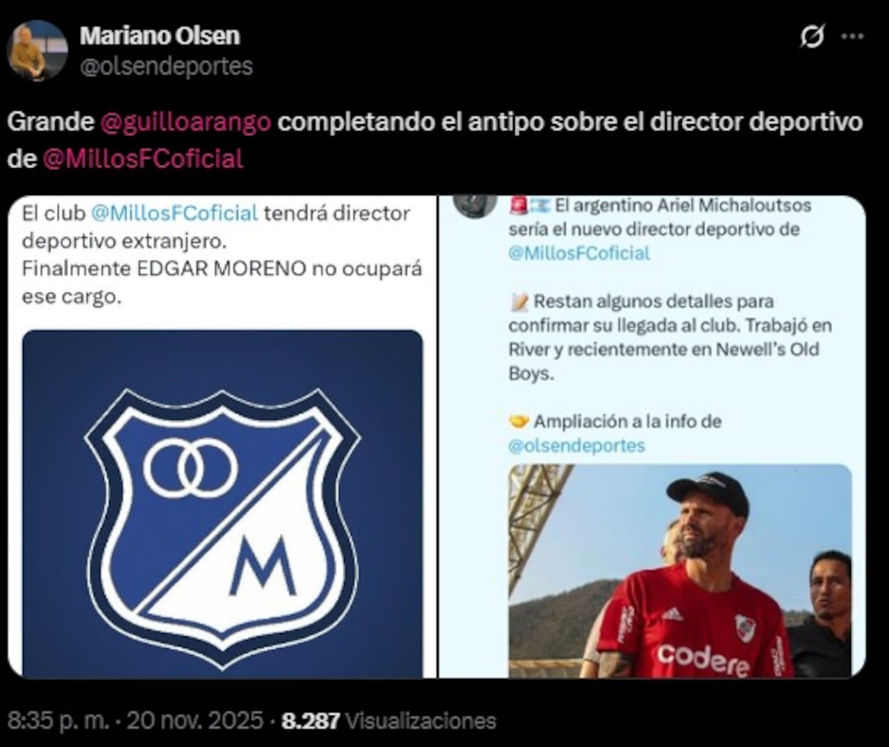 Pantallazo X: @olsendeportes