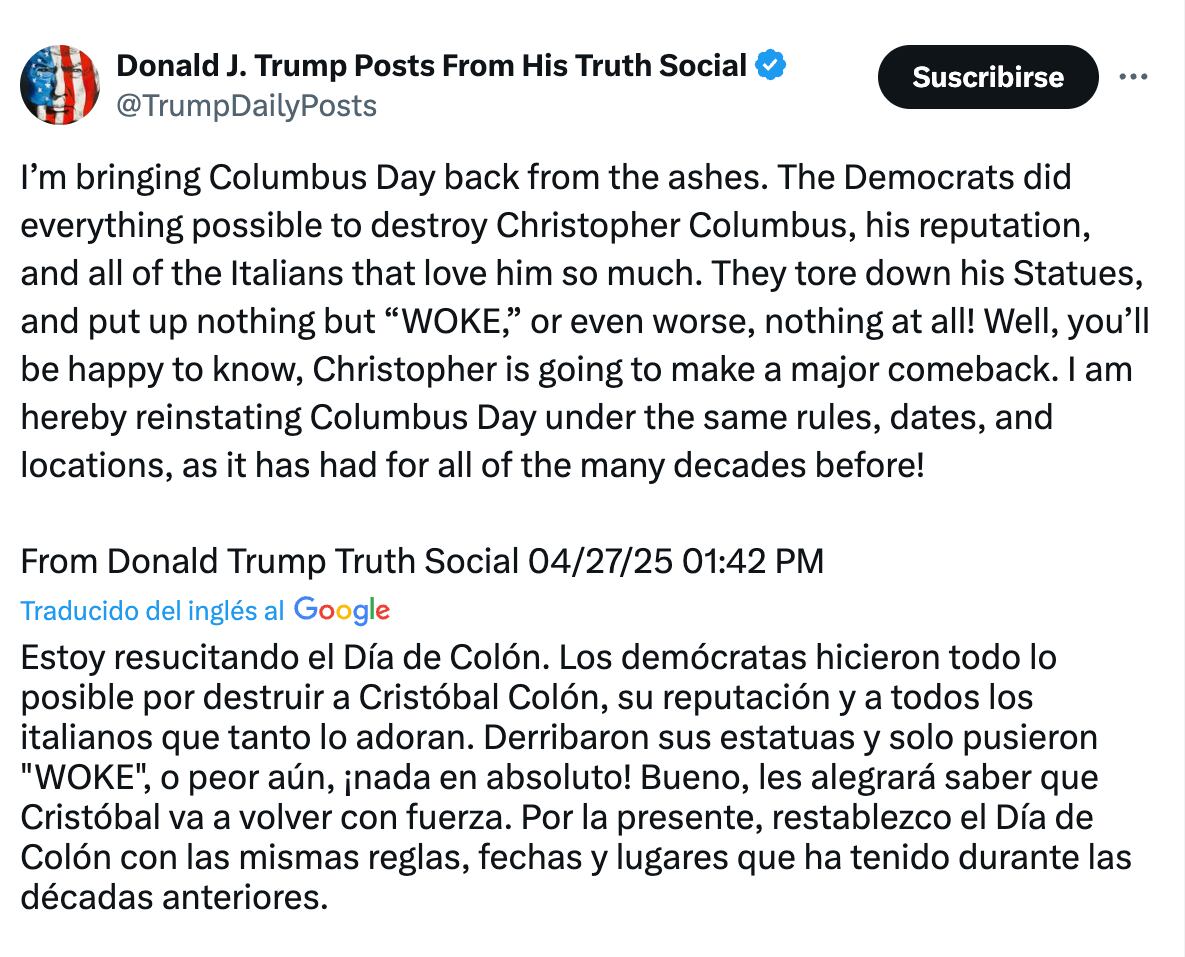 Mensaje emitido por Donald Trump en sus redes sociales
