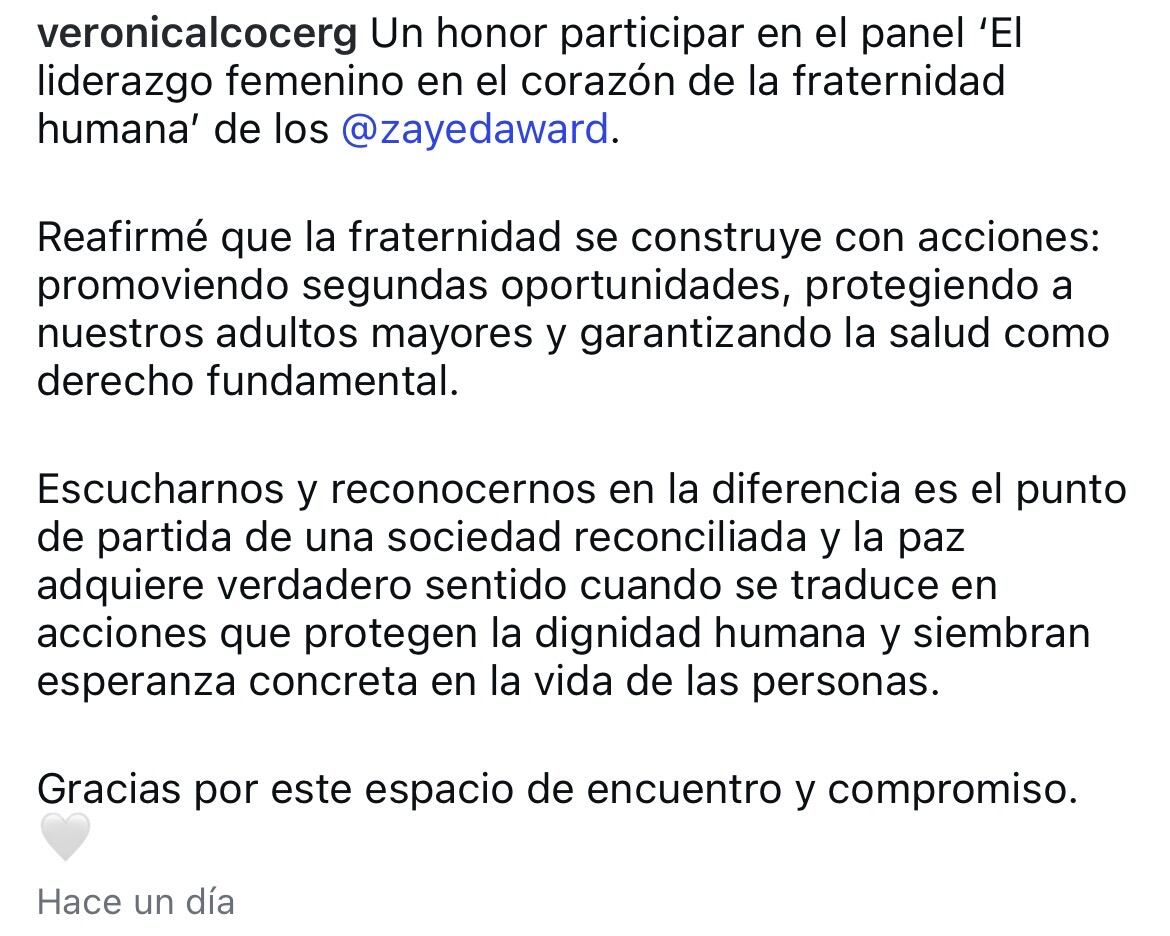 Mensaje que publicó Verónica Alcocer en su cuenta de Instagram