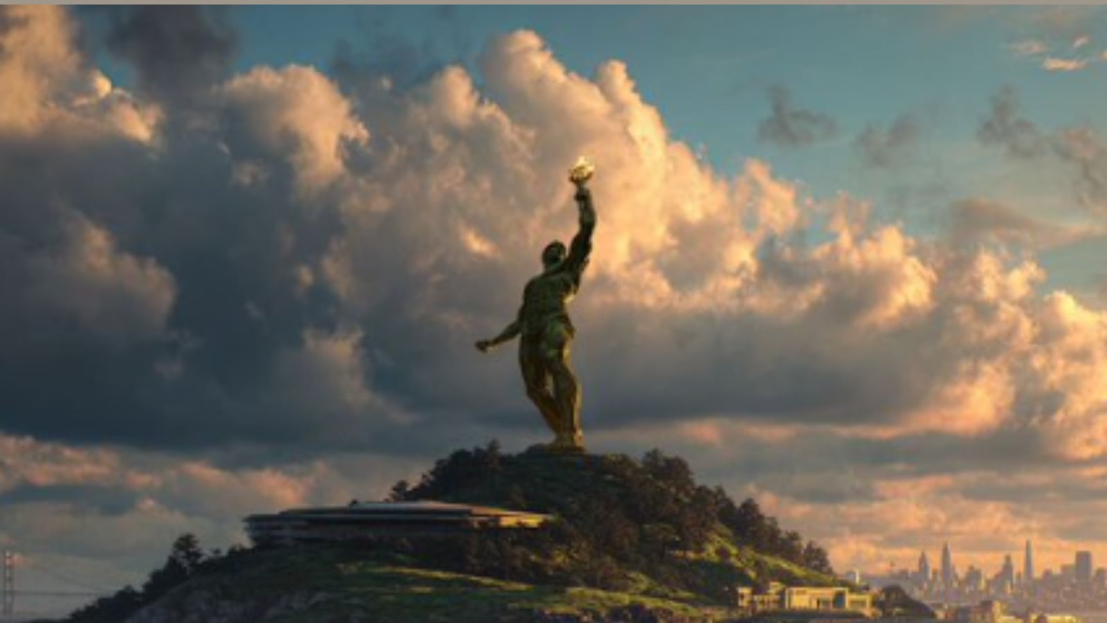 ‘American Colossus’ en la isla de Alcatraz Island (bahía de San Francisco): un coloso de 137 metros que pretende superar a la Statue of Liberty y convertir el emblemático presidio en símbolo de libertad e innovación