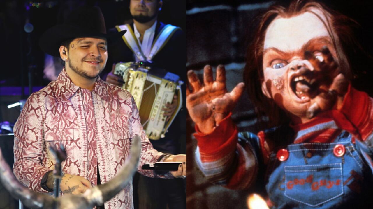 Mientras Christian Nodal transmitía en vivo, un muñeco de Chucky cayó misteriosamente.