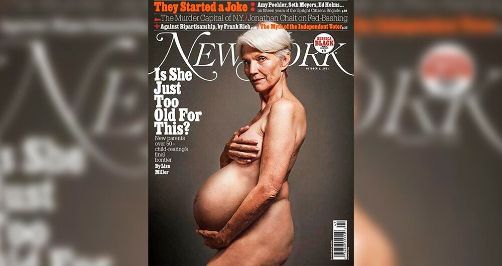   Su carrera de modelo tuvo un impulso inusitado en su vejez. En esta portada usaron su cara para ilustrar el tema de las madres tardías.