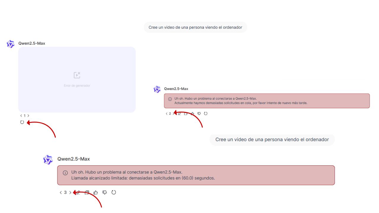 Tanto en la versión móvil como de escritorio Qwen no logró generar un video.