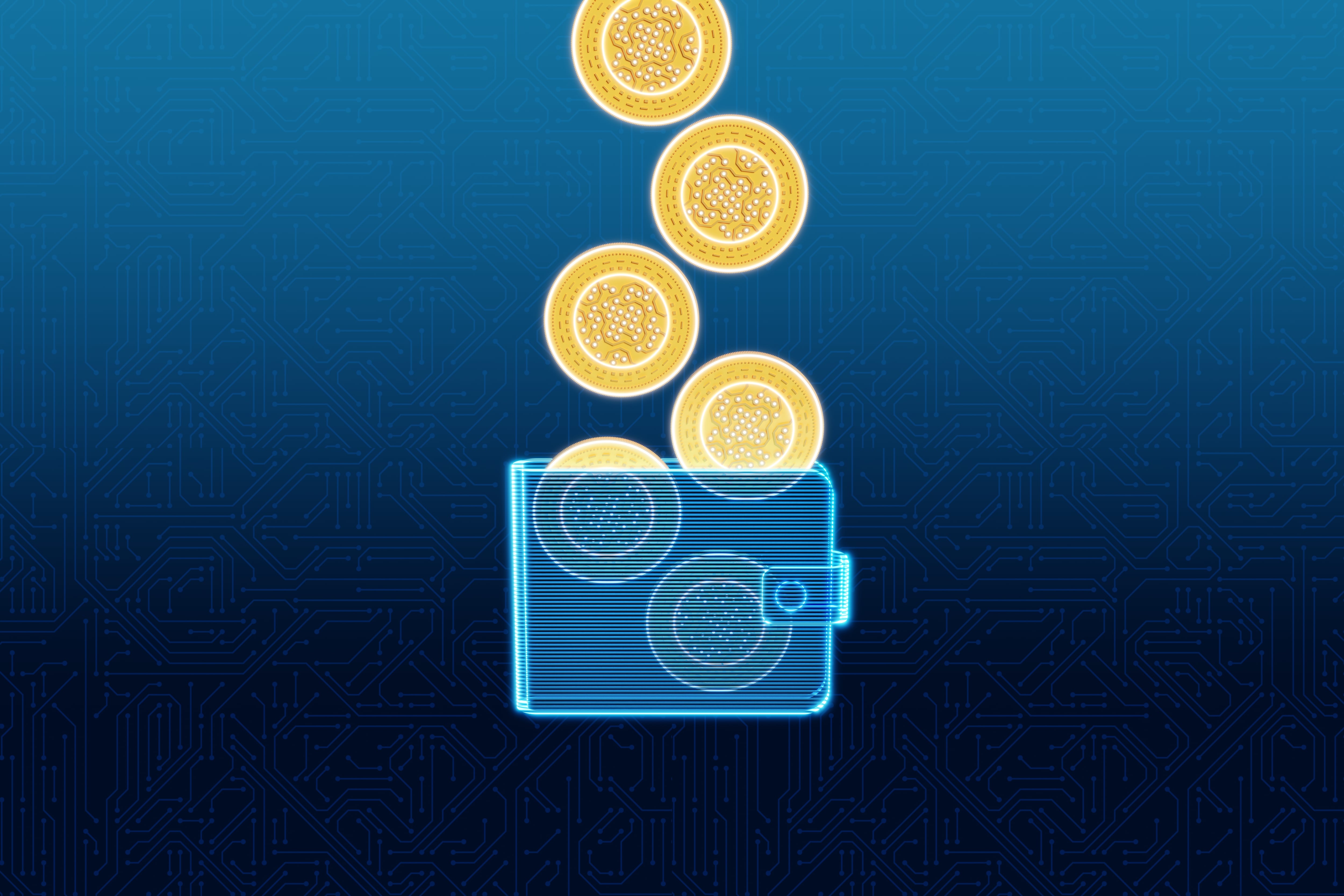 Transferring crypto coins into a digital wallet fusing futuristic finance with secure virtual storage