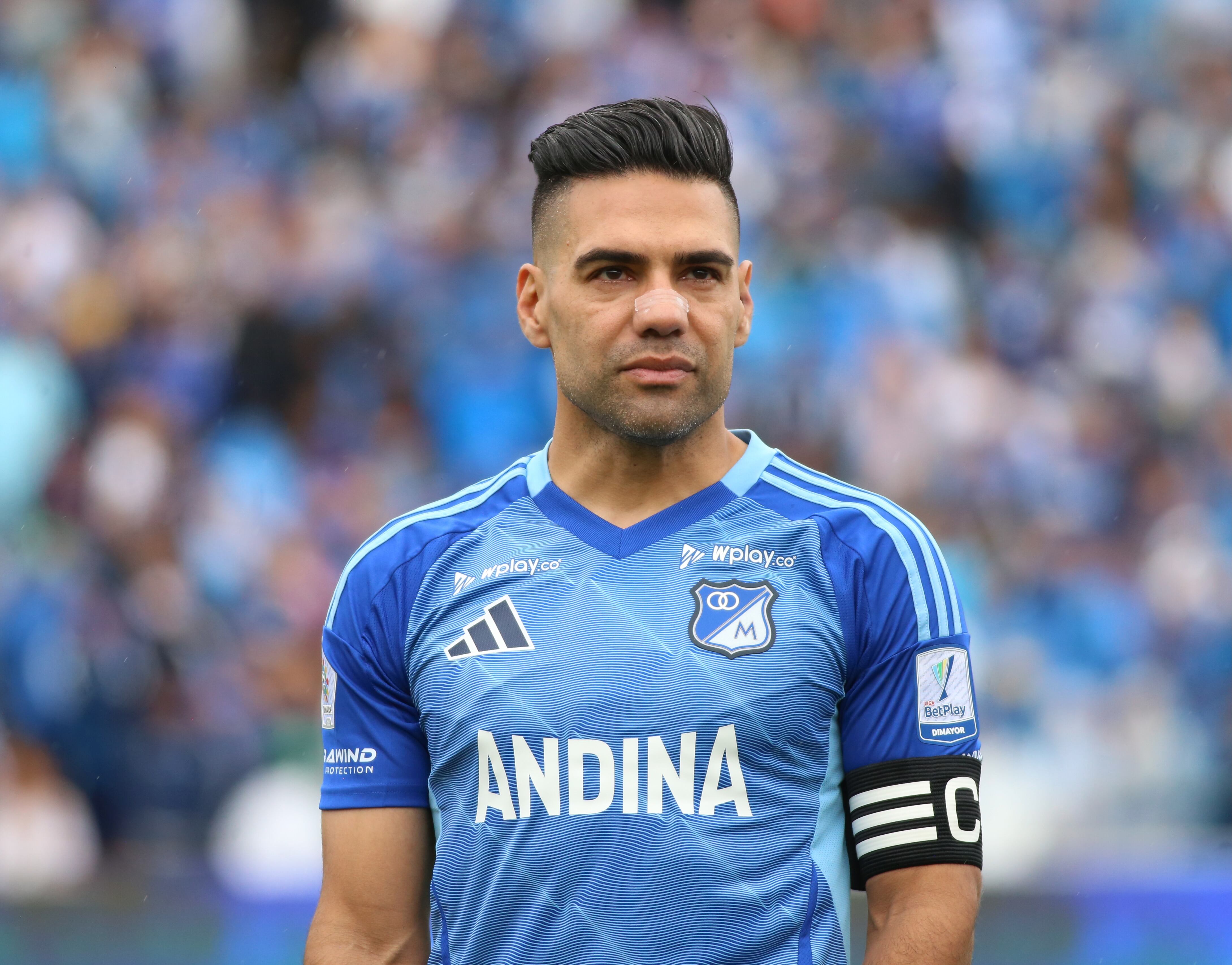 Falcao Garcia of Millonarios F.C. plays during a match on the 20th date as part of the Liga BetPlay DIMAYOR I 2025 at the Nemesio Camacho El Campin stadium in Bogota, Colombia. (Photo by Daniel Garzon Herazo/NurPhoto via Getty Images)