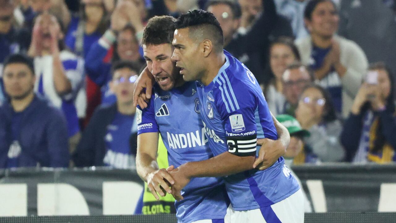 Santiago Giordana y Falcao jugando juntos, en Millonarios, en la Liga BetPlay 2025-l.