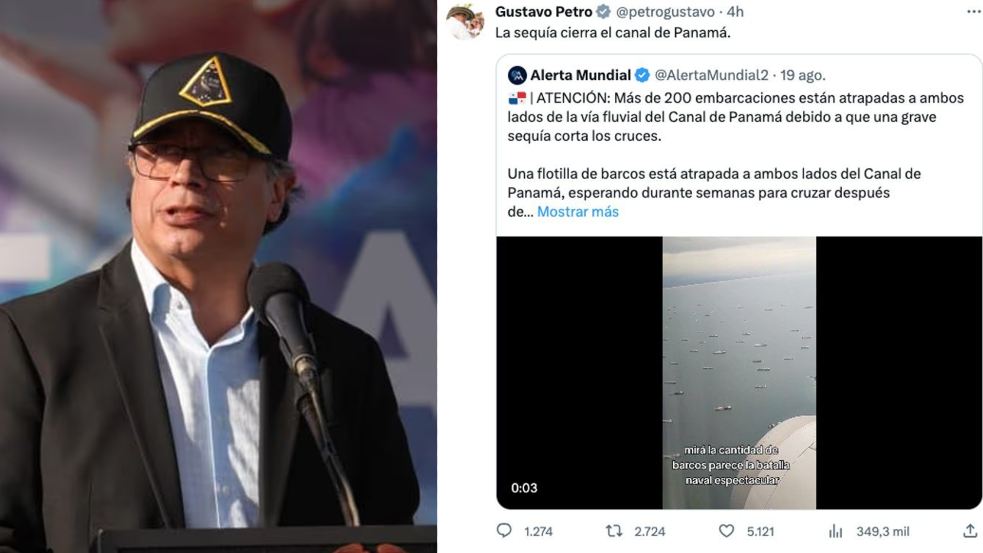 El presidente reposteó una imagen sobre una supuesta crisis en el Canal de Panamá y la presidencia de ese país salió a desmentirlo.