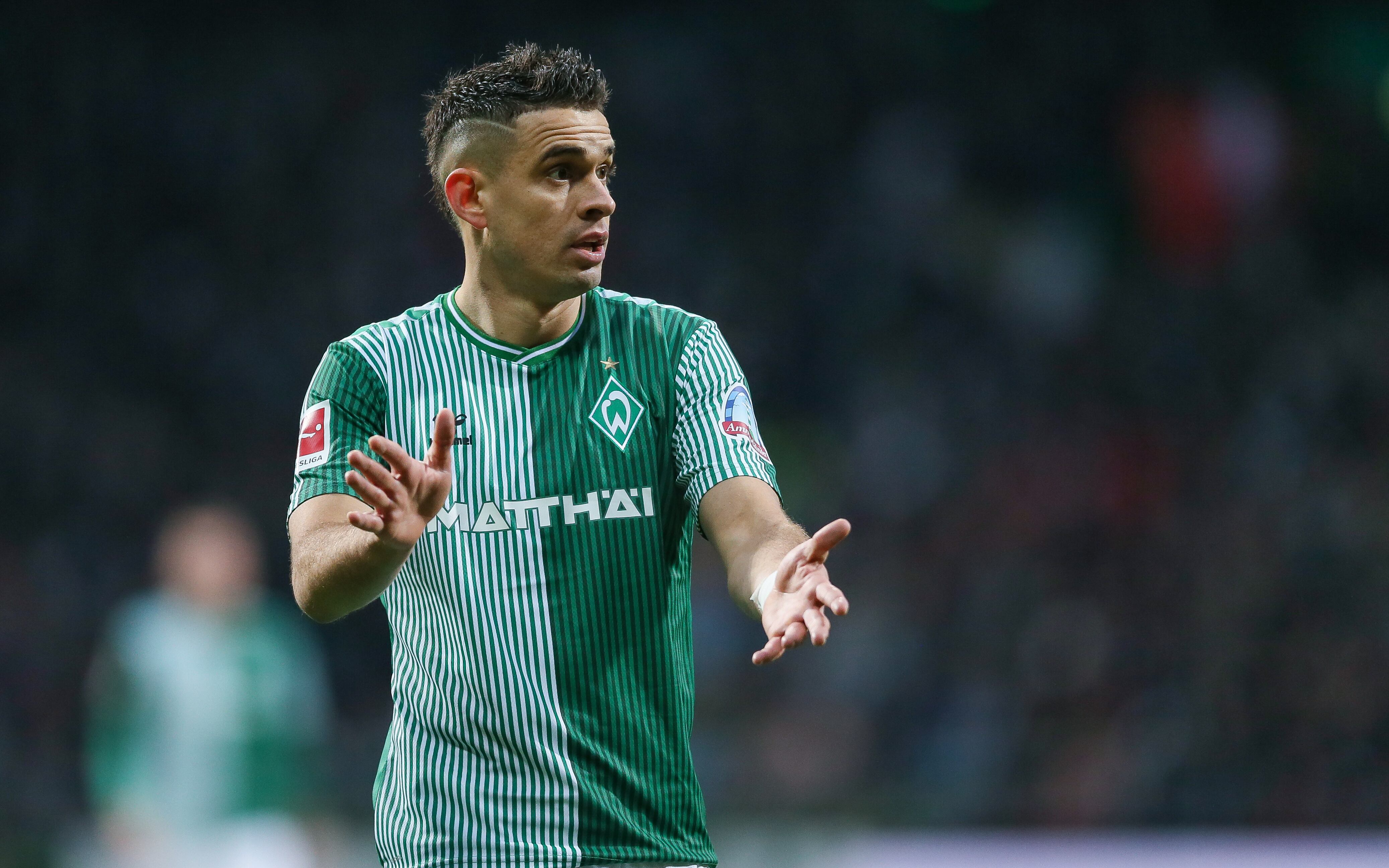 BREMEN, GERMANY - DECEMBER 9: Rafael Borre reacts during the Bundesliga match between SV Werder Bremen and FC Augsburg at Wohninvest Weserstadion on December 9, 2023 in Bremen, Germany. (Photo by Selim Sudheimer/Getty Images)