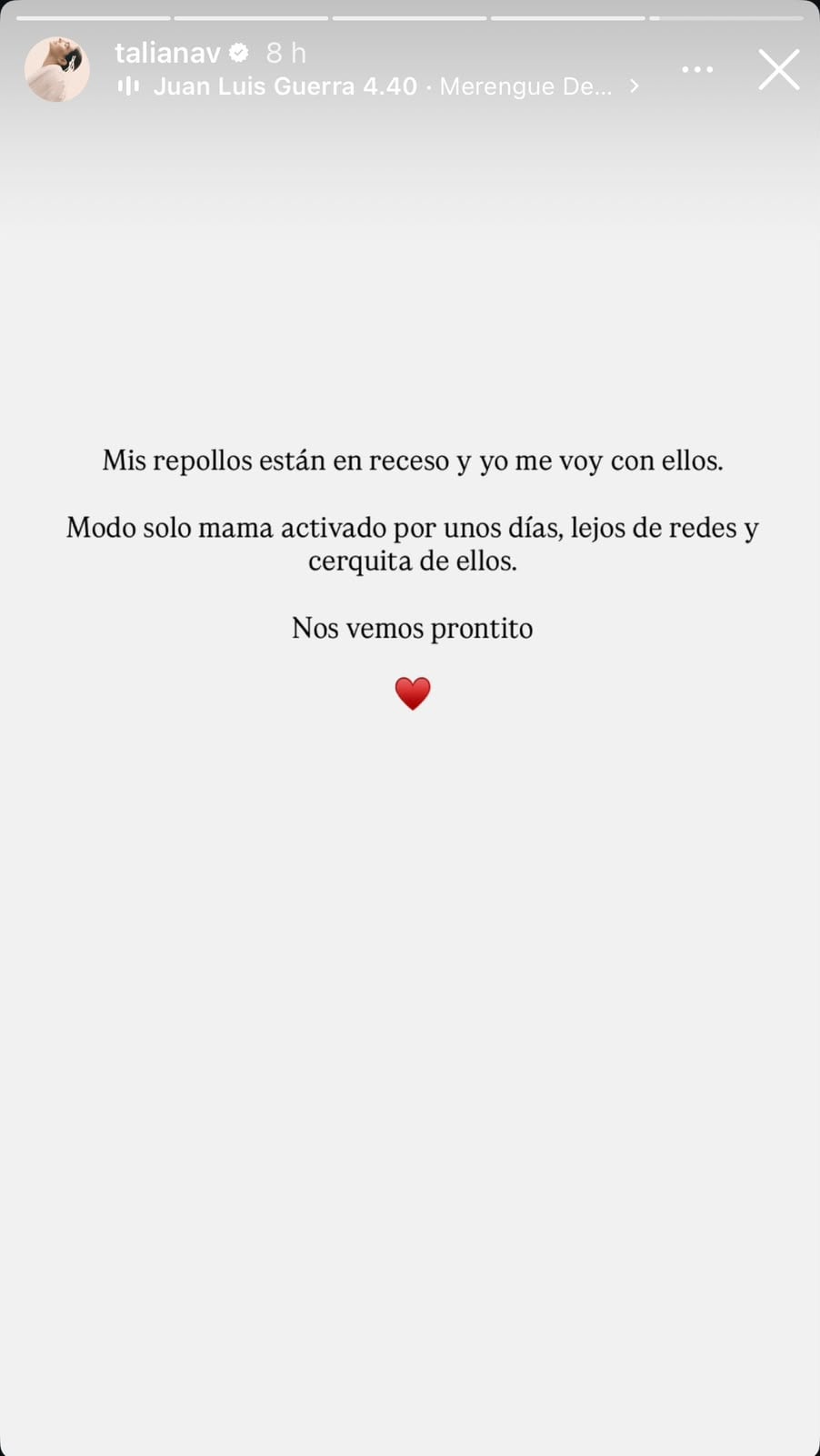 Taliana Vargas compartió mensaje en redes sociales.