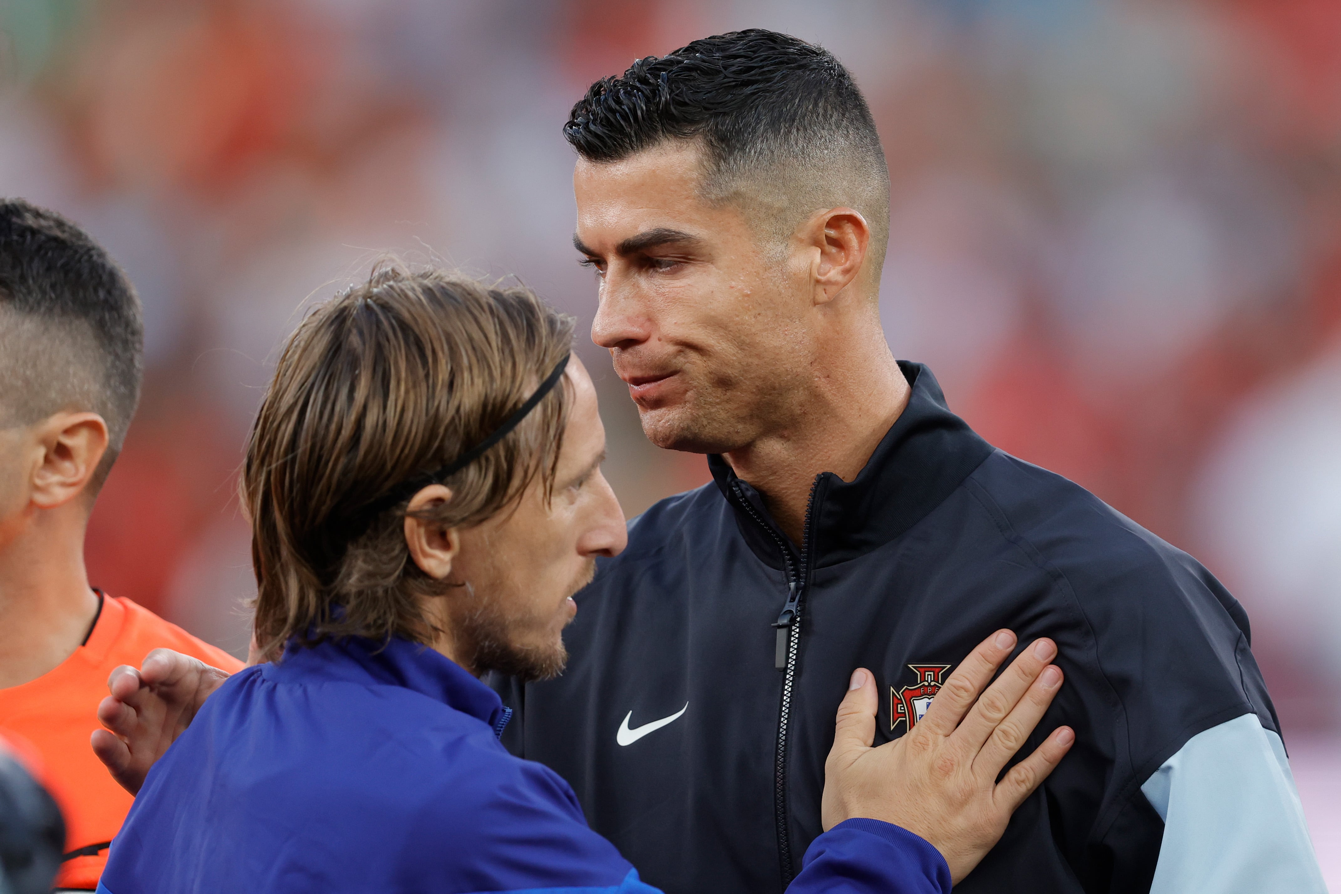 LISBON, PORTUGAL - SEPTEMBER 5: (L-R) Cristiano Ronaldo of Portugal , Luka Modric of Croatia during the UEFA Nations league match between Portugal v Croatia at the Estadio Da Luz on September 5, 2024 in Lisbon Portugal (Photo by Eric Verhoeven/Soccrates/Getty Images)