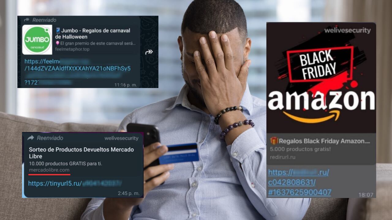 Eset presentó capturas de imágenes de mensajes en WhatsApp que simulan ser marcas populares. (contienen enlaces que la entidad identificó)