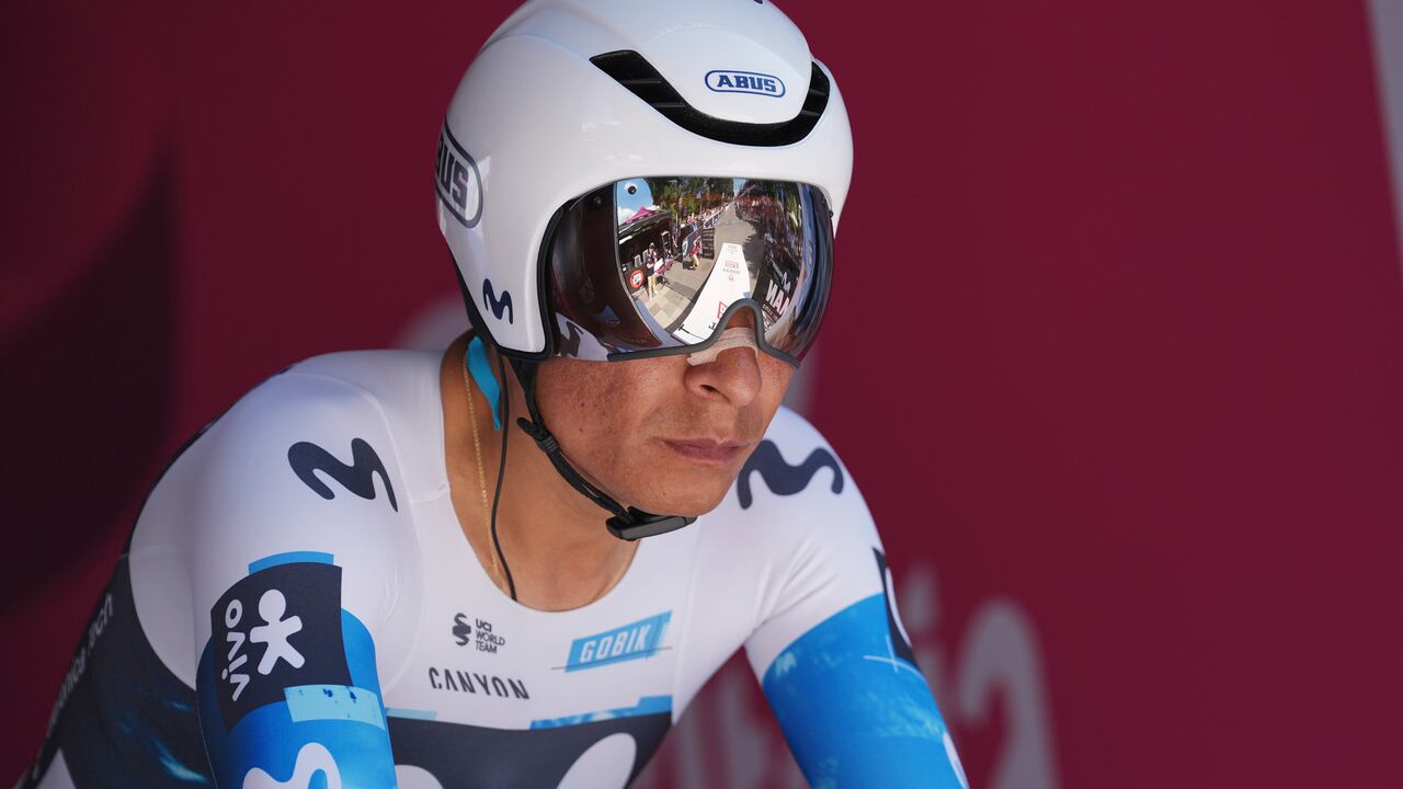 Colombia's Nairo Quintana at the start of the time trial stage 2 of the Giro d'Italia cycling race, in Tirana, Albania, Saturday, May 10, 2025. (Gian Mattia D'Alberto/LaPresse via AP)