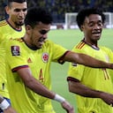 Jugadores de la Selección Colombia festejan un gol en el Metropolitano de Barranquilla