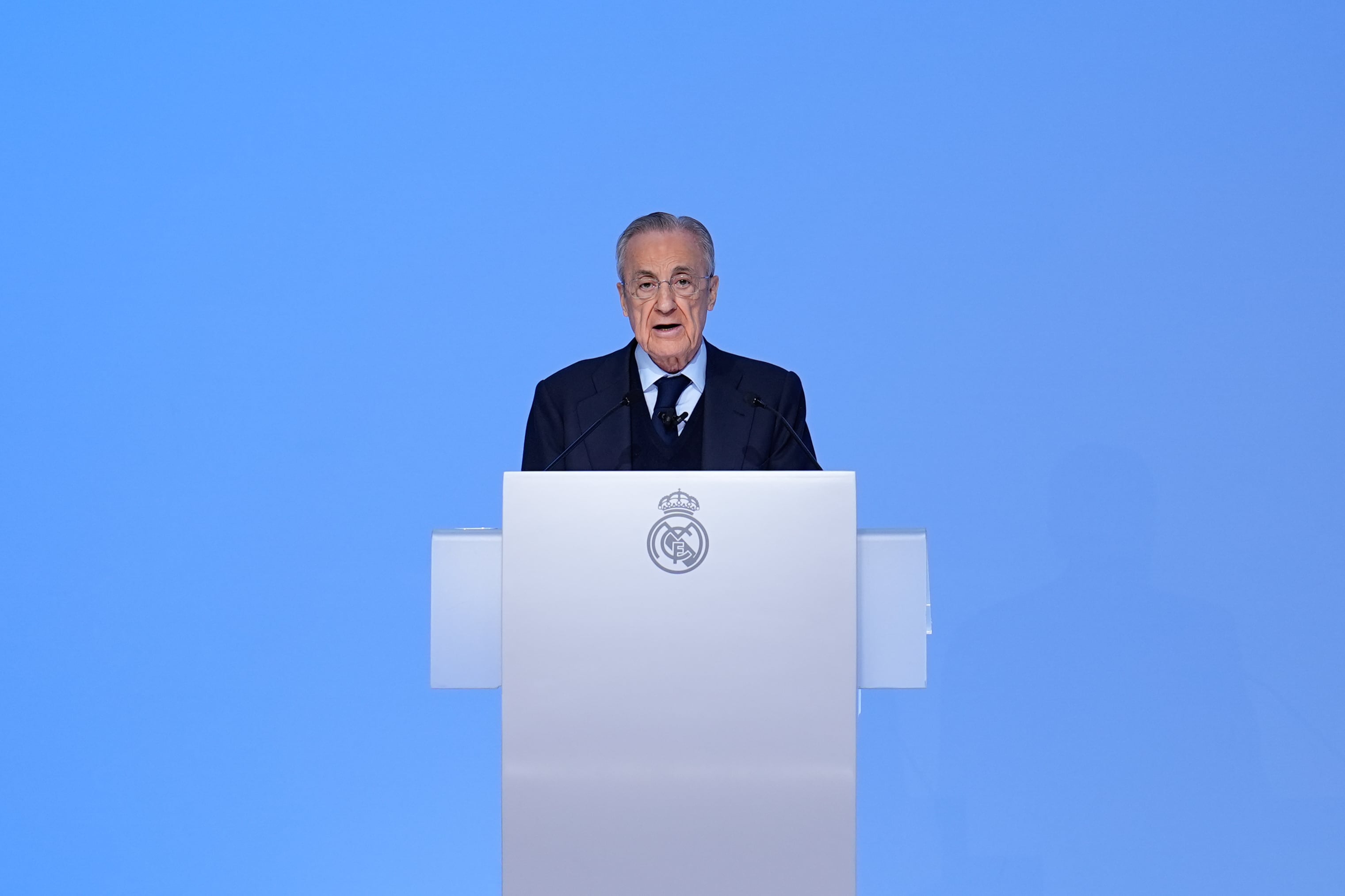 VALDEBEBAS, SPAIN - NOVEMBER 23: Florentino Perez, President of Real Madrid, attends during the Ordinary General Assembly of Representative Members of Real Madrid C.F. at Ciudad Deportiva Real Madrid on November 23, 2025, in Valdebebas, Madrid, Spain. (Photo by Dennis Agyeman / AFP7 via Getty Images)