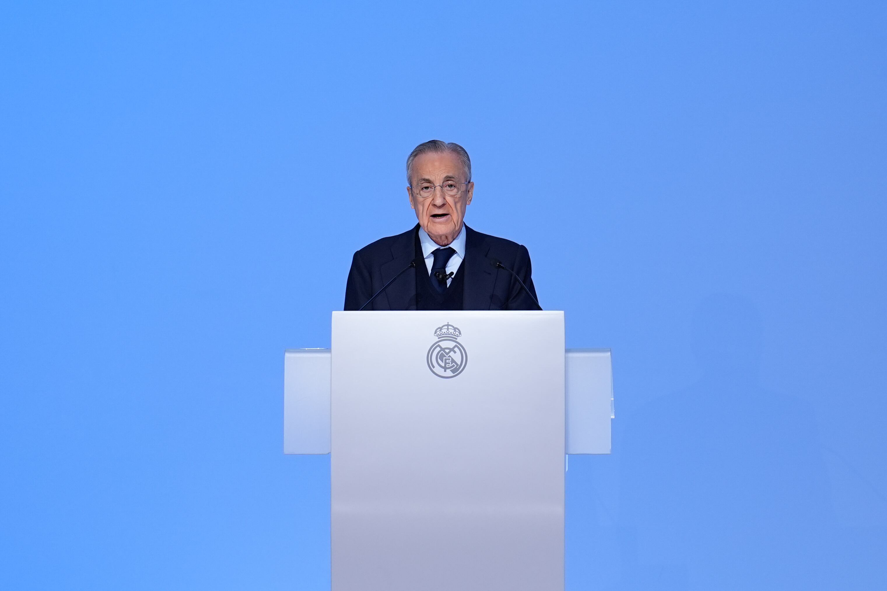 VALDEBEBAS, SPAIN - NOVEMBER 23: Florentino Perez, President of Real Madrid, attends during the Ordinary General Assembly of Representative Members of Real Madrid C.F. at Ciudad Deportiva Real Madrid on November 23, 2025, in Valdebebas, Madrid, Spain. (Photo by Dennis Agyeman / AFP7 via Getty Images)