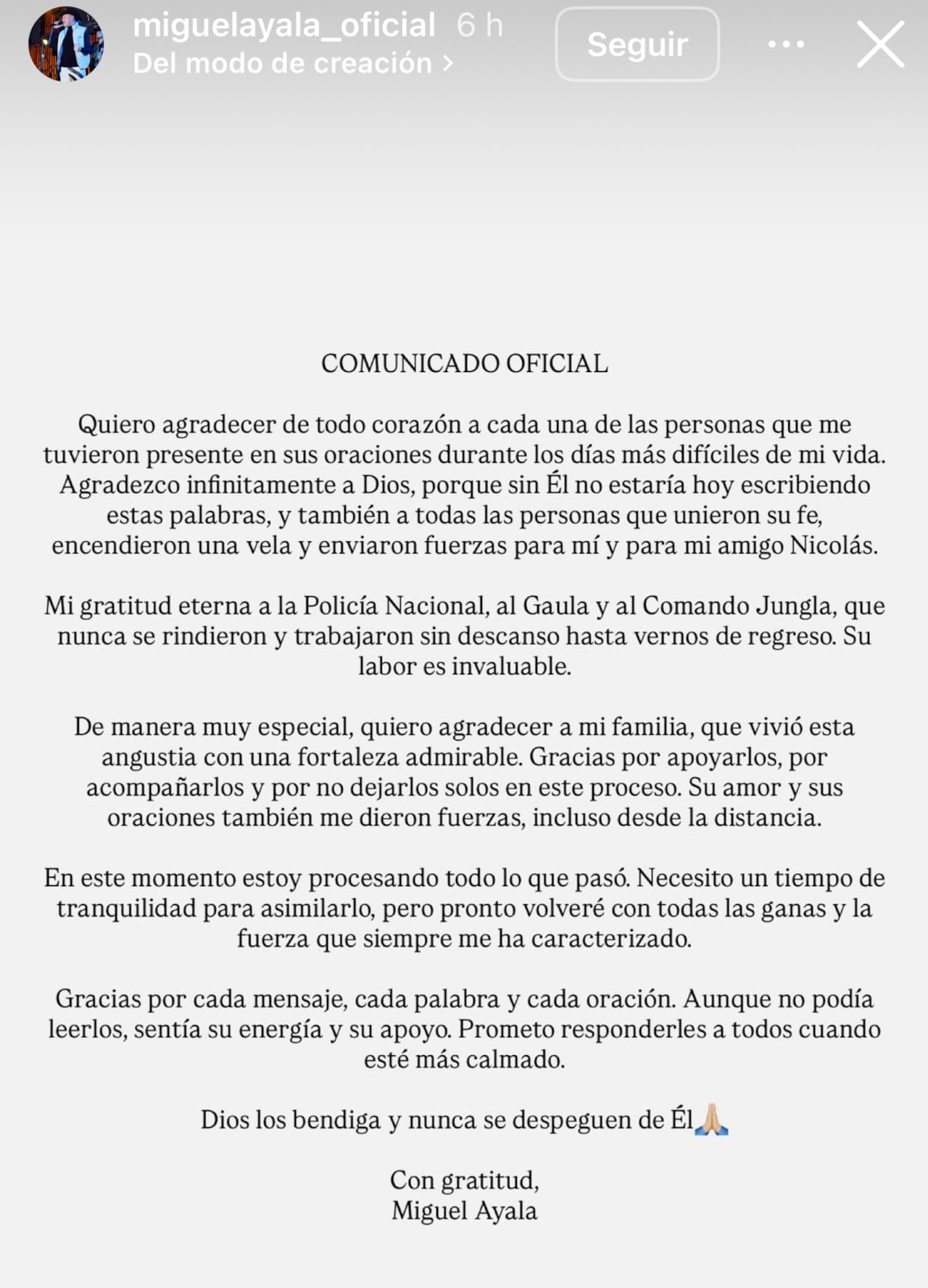 El hijo de Giovanny Ayala regresó a sus redes sociales tras haber permanecido 14 días secuestrado.