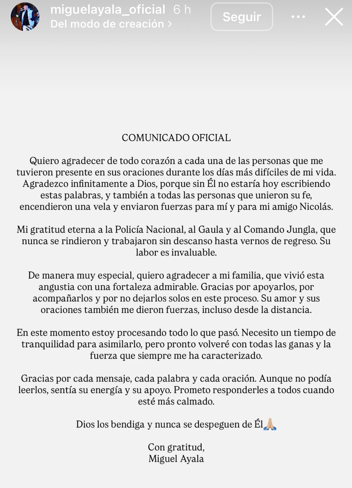 El hijo de Giovanny Ayala regresó a sus redes sociales tras haber permanecido 14 días secuestrado.