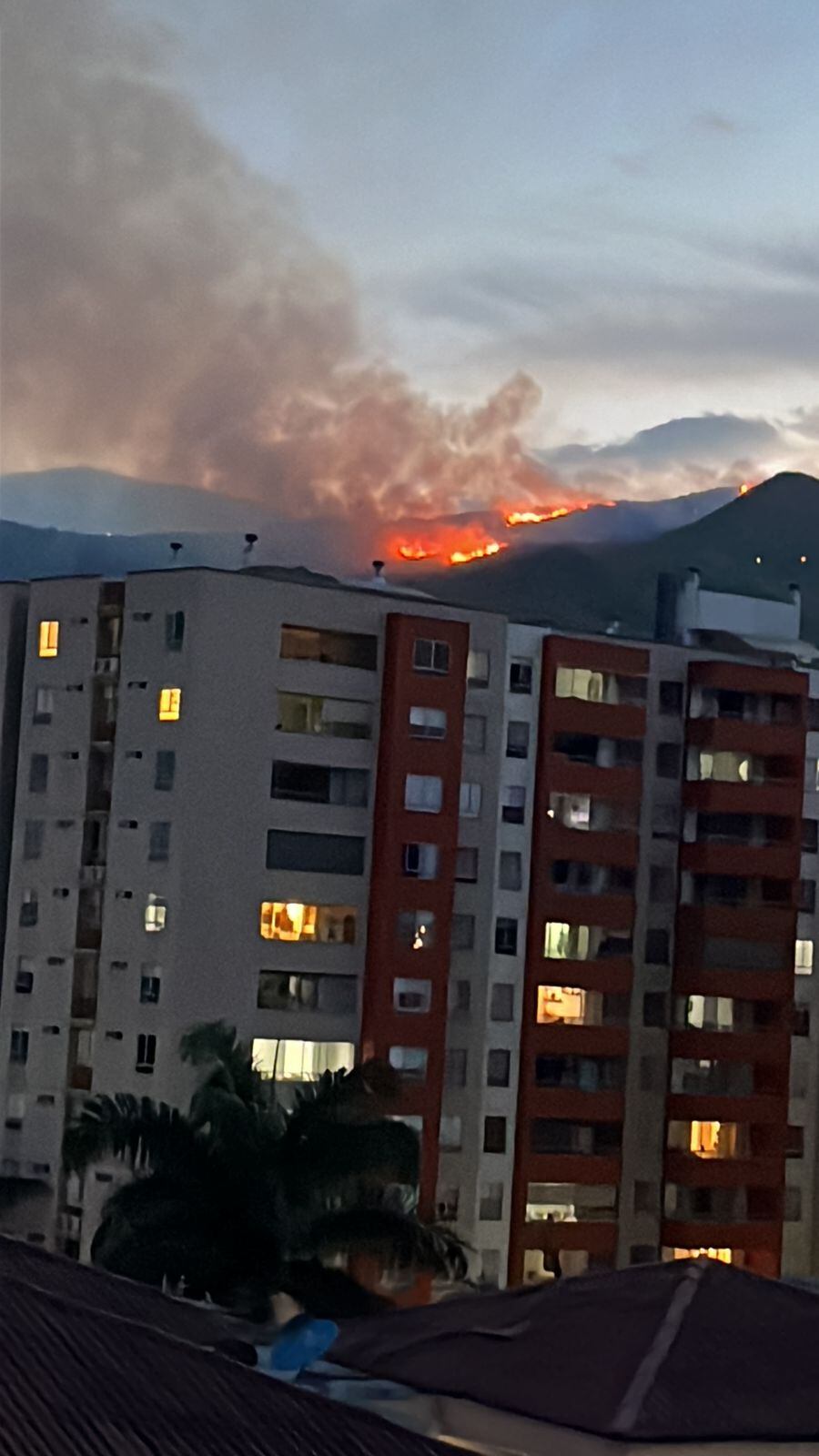 Gigantesco incendio en Cali amenaza el cerro de las Tres Cruces.