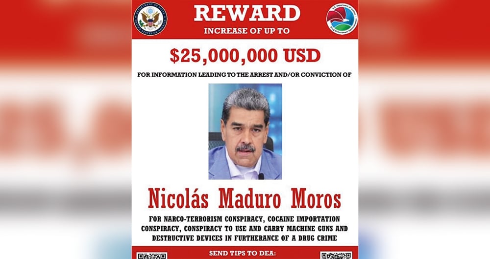 El Gobierno de Estados Unidos aumentó la recompensa por Maduro y Cabello a 25 millones de dólares por cada uno.