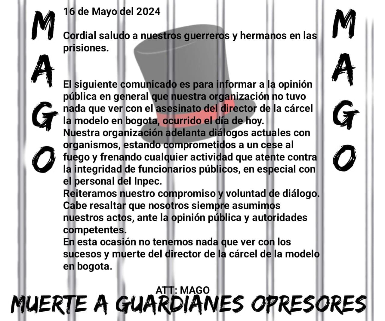 Pipe Tuluá negó participación en crimen del director de la cárcel La Modelo, de Bogotá.