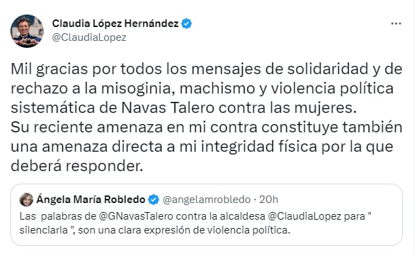 Claudia López en Twitter
