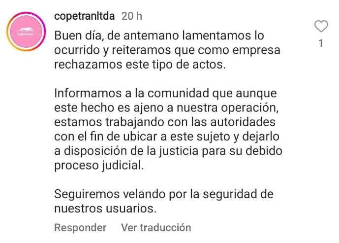 Pronunciamiento de Copetran.