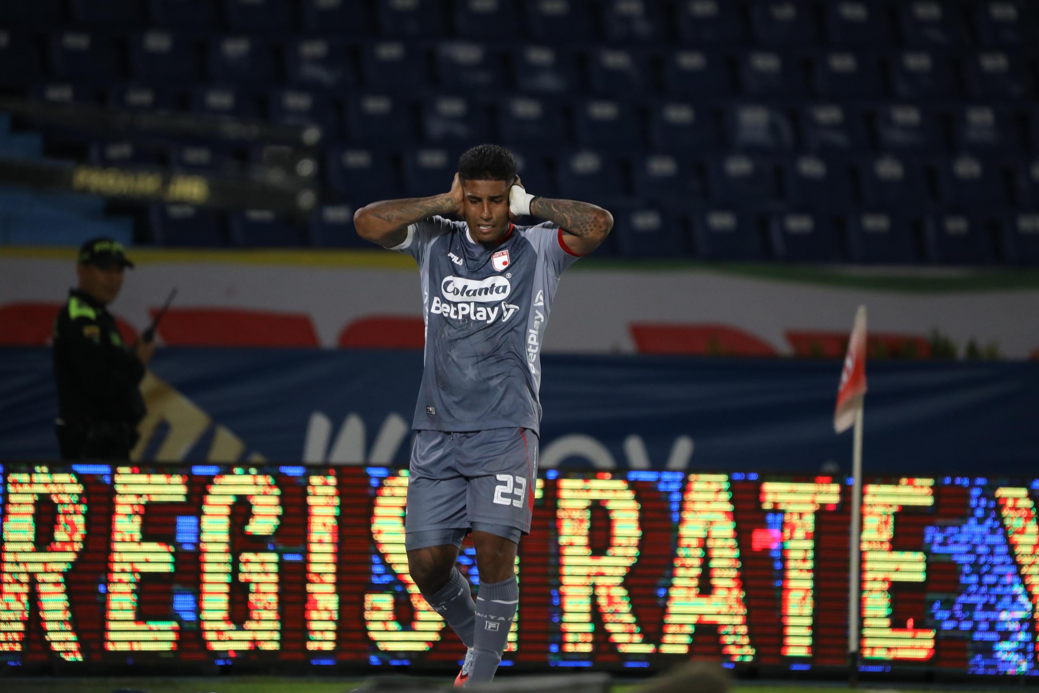 Harold Santiago Mosquera celebrando su gol contra Junior en 2025