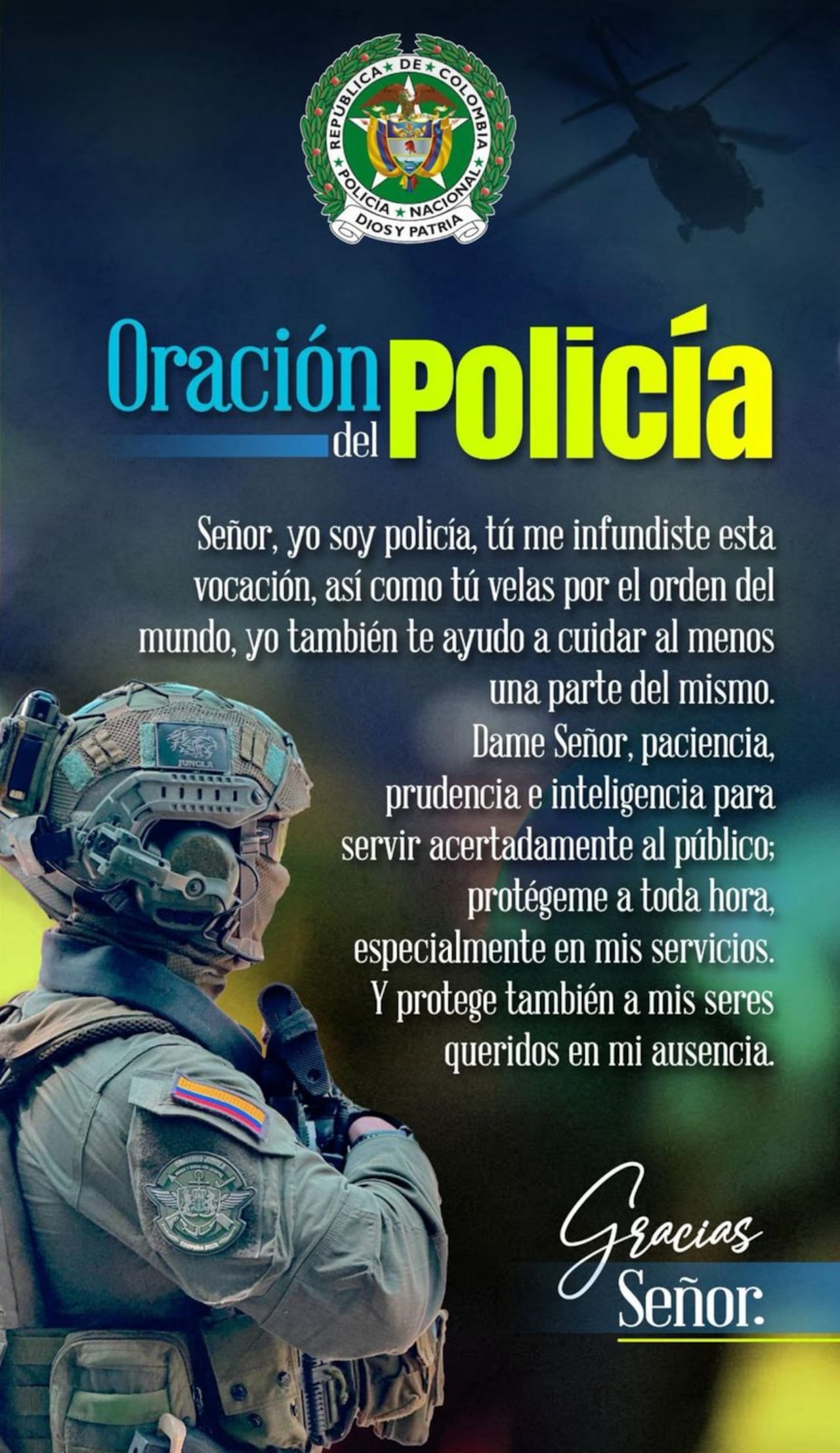 Esta es la oración del Policía, que está siendo divulgada por los uniformados ante los atentados del Valle y Cauca.