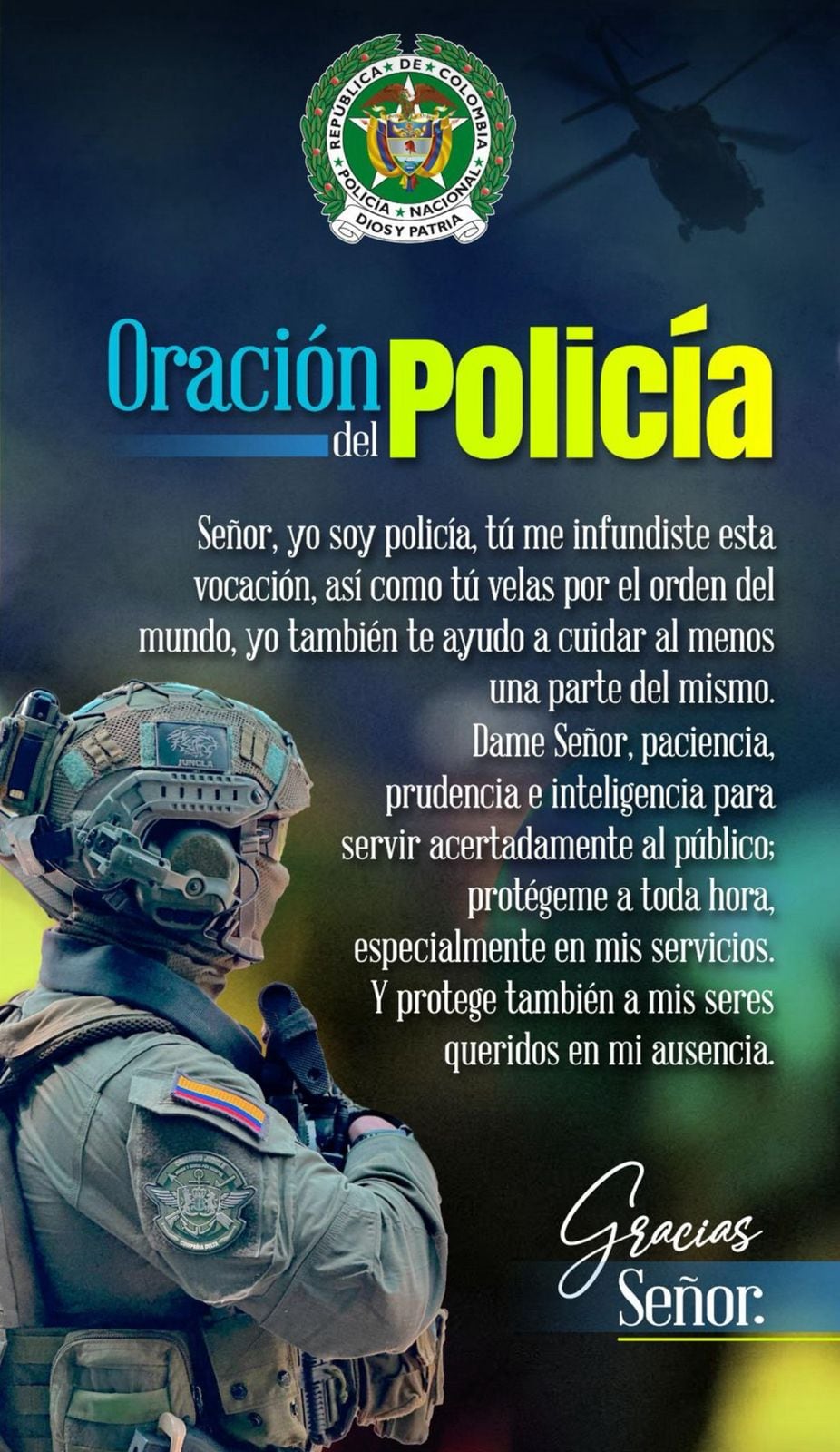 Esta es la oración del Policía, que está siendo divulgada por los uniformados ante los atentados del Valle y Cauca.