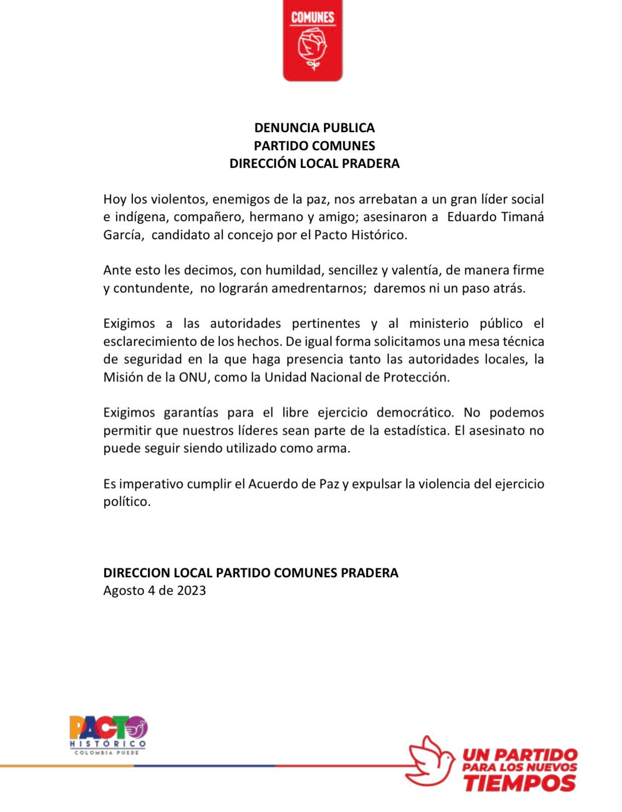 Asesinan a líder indígena Eduardo Timaná, en Pradera, Valle: esto es lo que se sabe.