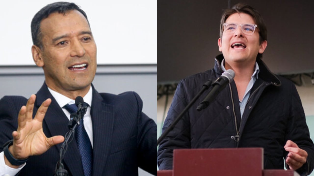 De izquierda a derecha: el ministro Pedro Sánchez y el senador Miguel Uribe Turbay.