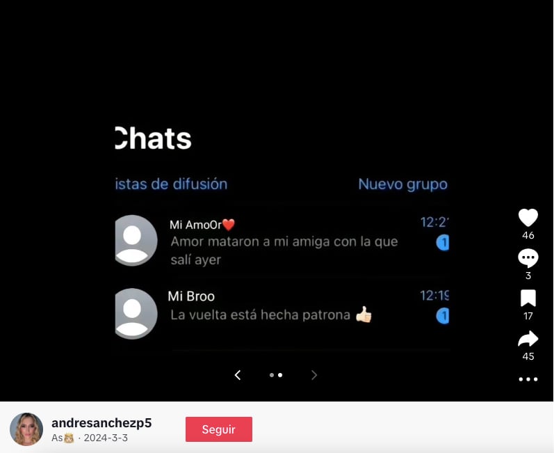 La publicación de alias La Diabla en TikTok.