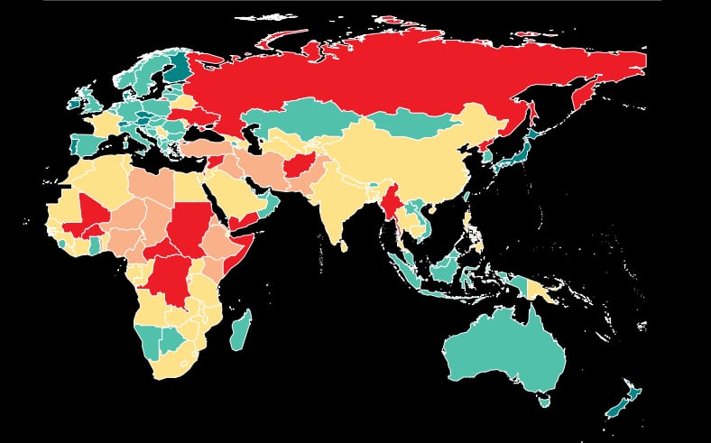 Los países con peor índice están en Asía y África - Imagen de Institute for Economics and Peace (IEP)