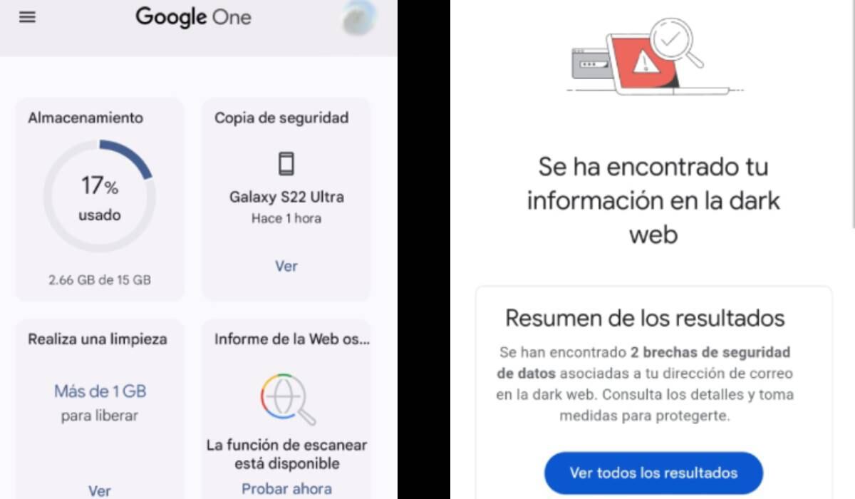 Google One tiene una función que revela si los datos del usuario están en la dark web