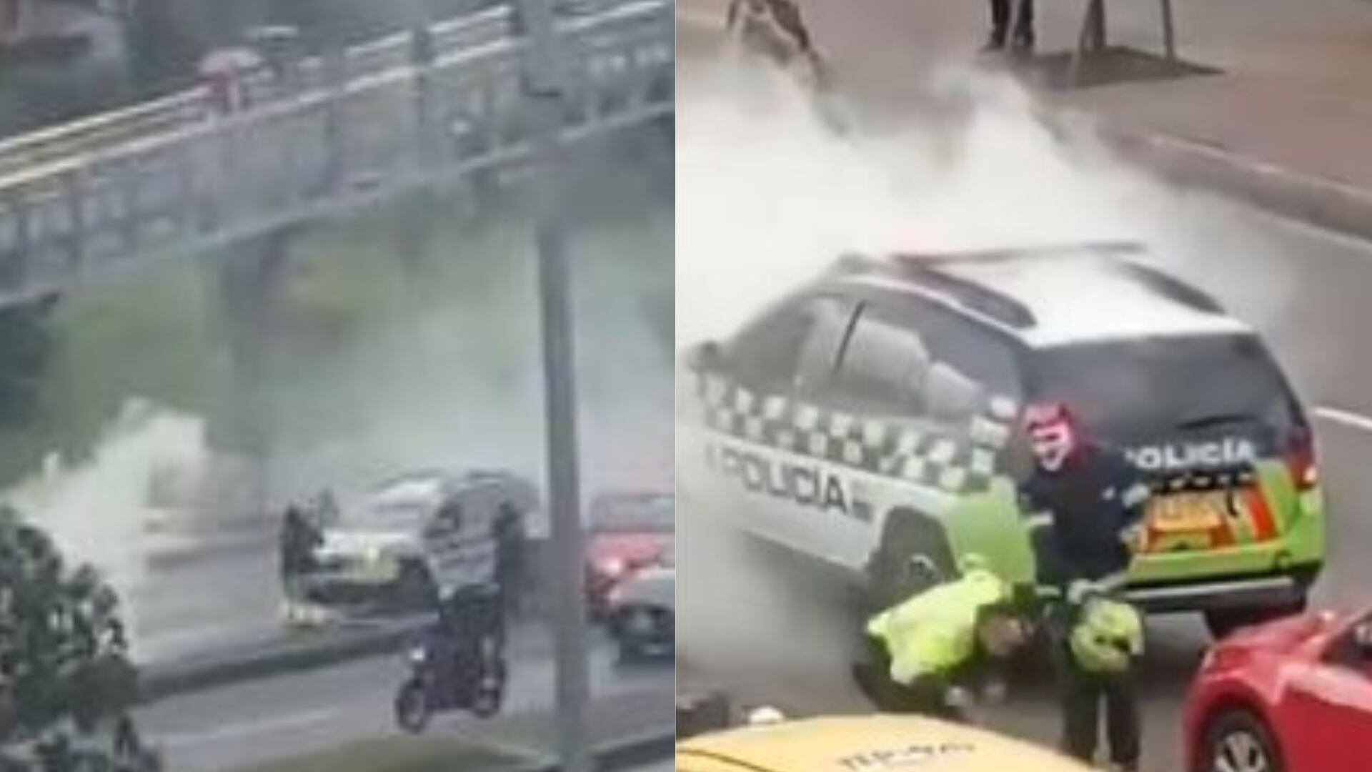 En las impactantes imágenes se puede observar la forma en que los encapuchados, haciendo uso de piedras y extintores, destruyen los panorámicos de la patrulla de la Policía, la cual no puede avanzar ni retroceder, debido a que hay más vehículos en la vía.