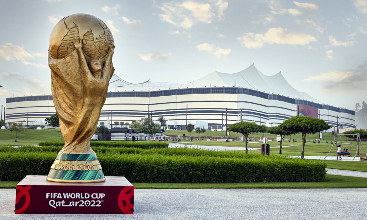 AL KHOR, QATAR - NOVEMBER 02: A view of Al Bayt Stadium and a FIFA World Cup , ahead of the 2022 FIFA World Cup in Al Khor, Qatar on November 02, 2022. Al Bayt Stadium is with a capacity of 60 thousand people, this stadium is inspired by the tents called "byt al sha'ar" used by the local people for many years. (Photo by Getty Images/Mohammed Dabbous/Anadolu Agency)