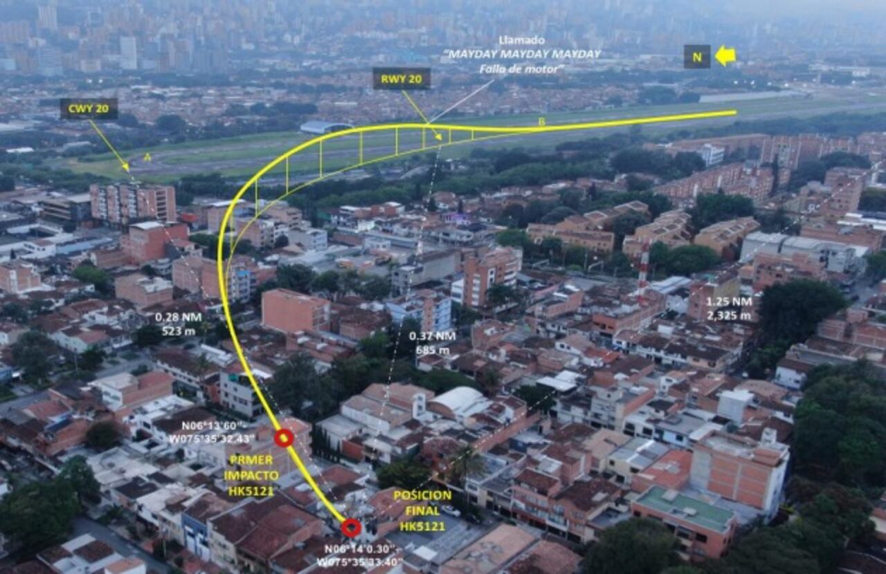 Este es el recorrido que hizo la avioneta desde el despegue hasta la colisión con la vivienda.