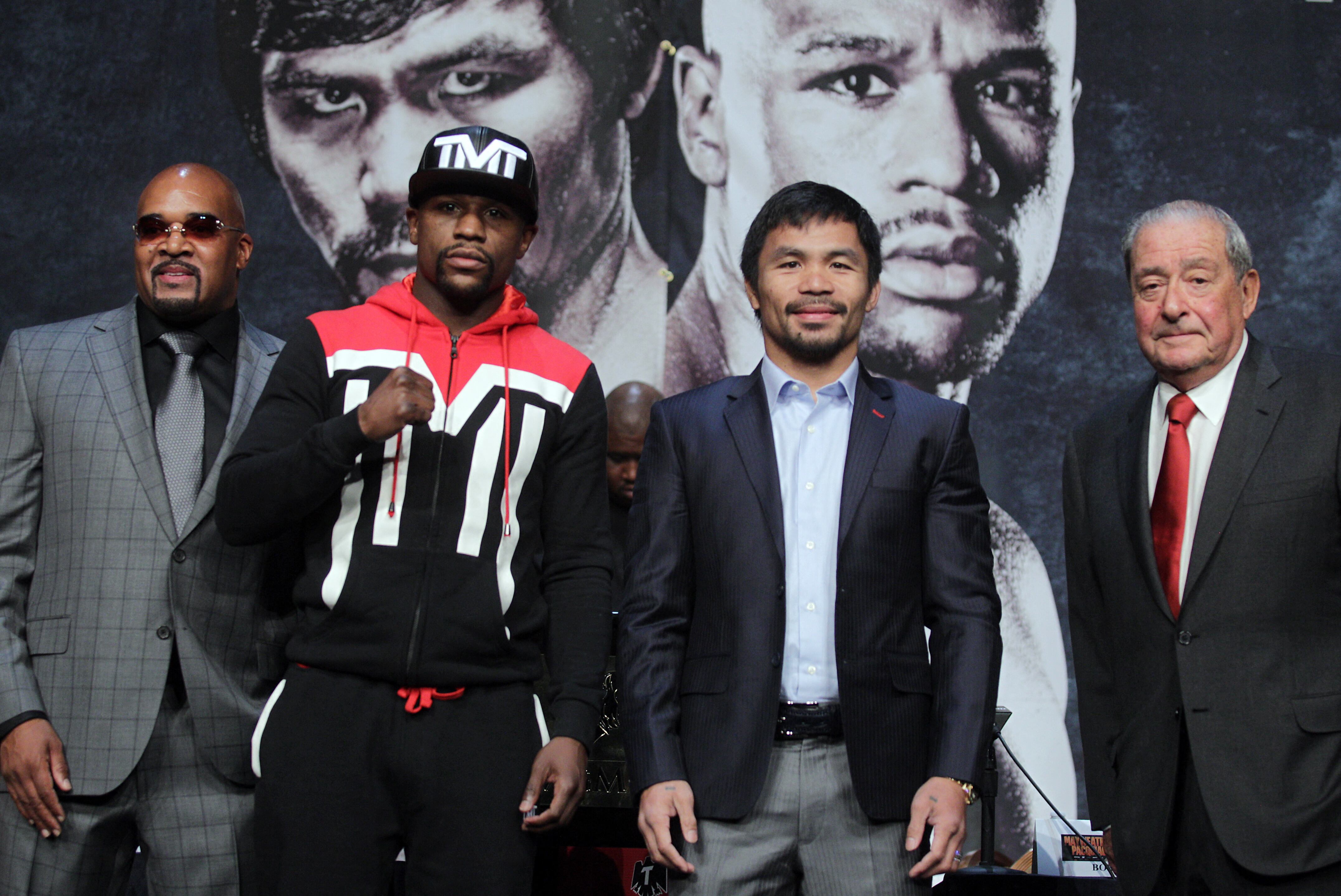 Pesaje de la “Pelea del Siglo” llevada a cabo el 2 de mayo de 2015.