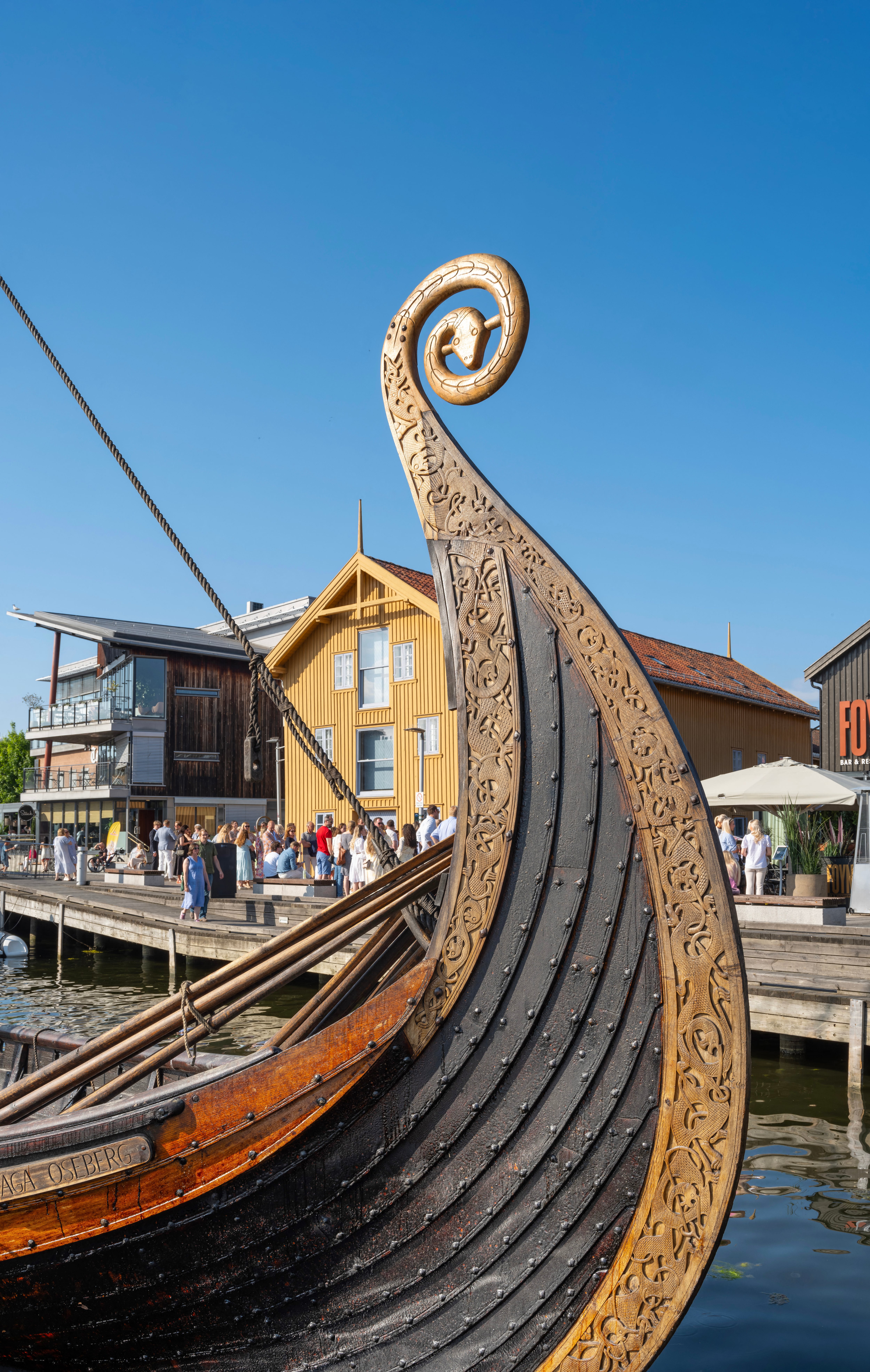 Increíble cabeza de serpiente enroscada en la proa del Saga Oseberg. Foto: Manuel Cohen vía AFP.