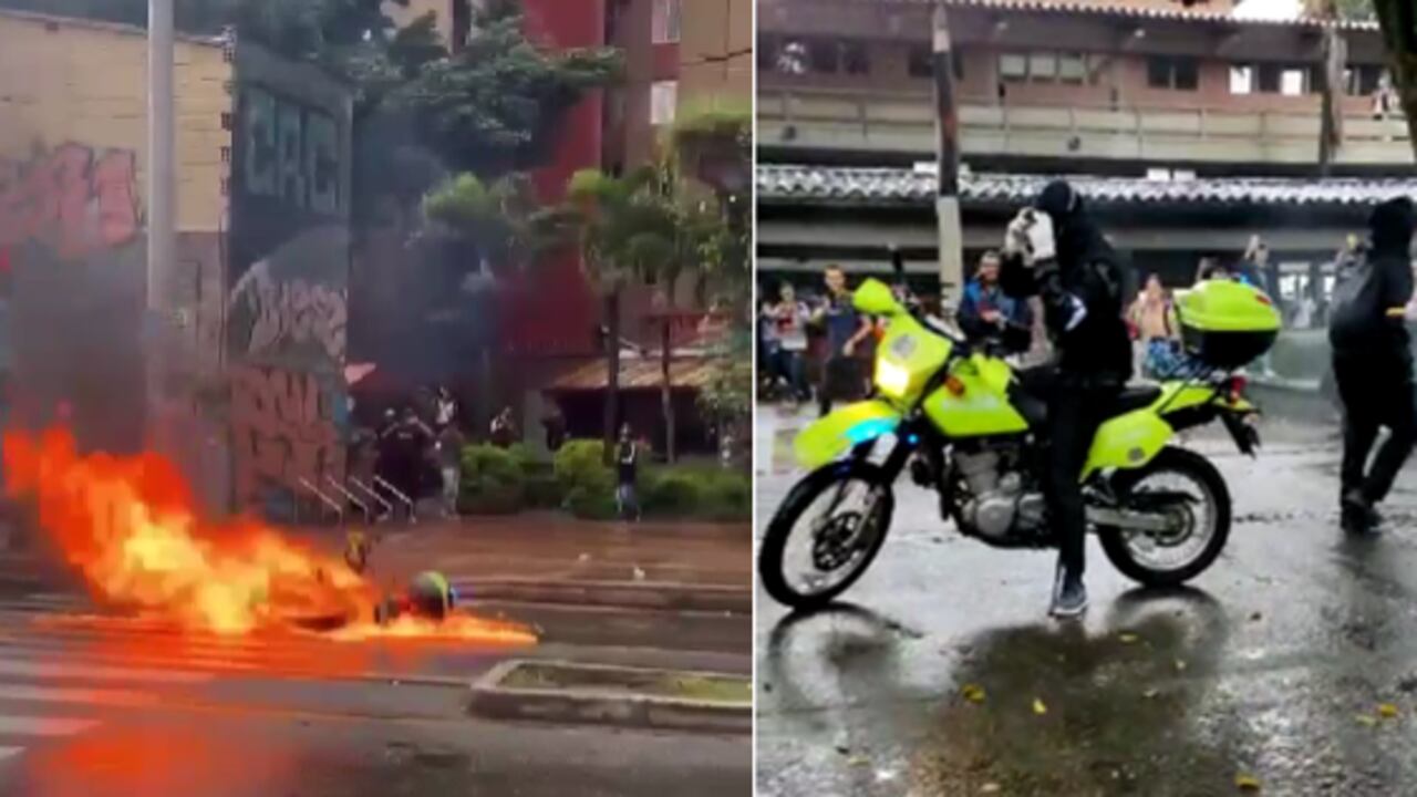 Encapuchados queman moto y se roban otra de la Policía cerca a la Universidad de Antioquia.