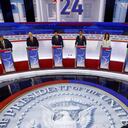 Los candidatos republicanos a la presidencia de Estados Unidos en el primer debate de campaña de 2024.