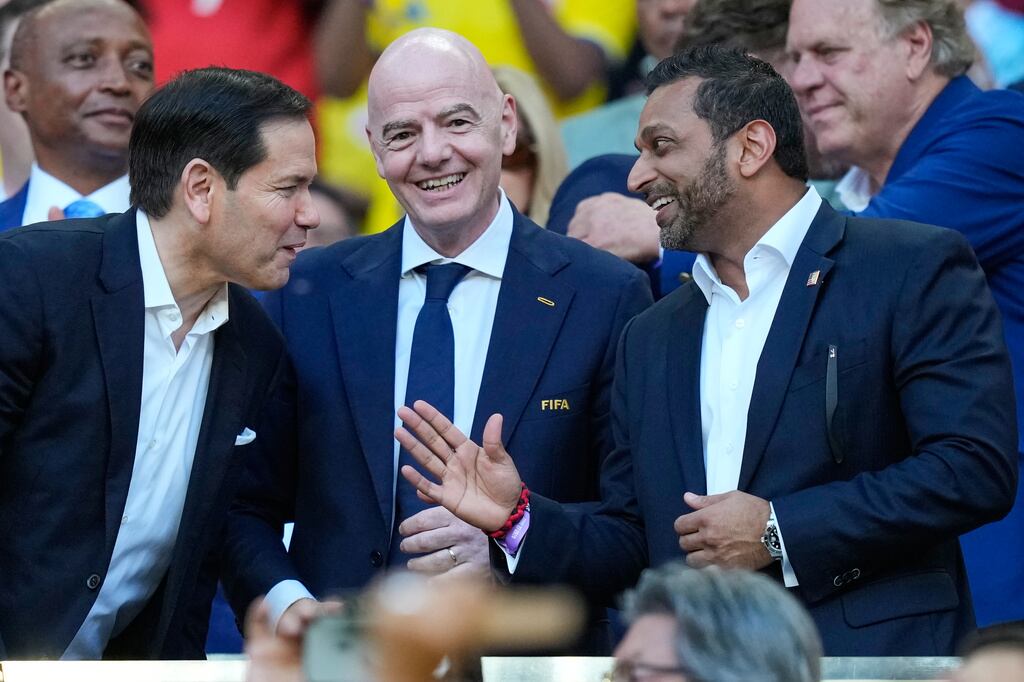 Marco Rubio, Gianni Infantino y Kash Patel en el Hard Rock Stadium para ver a Colombia vs Portugal.