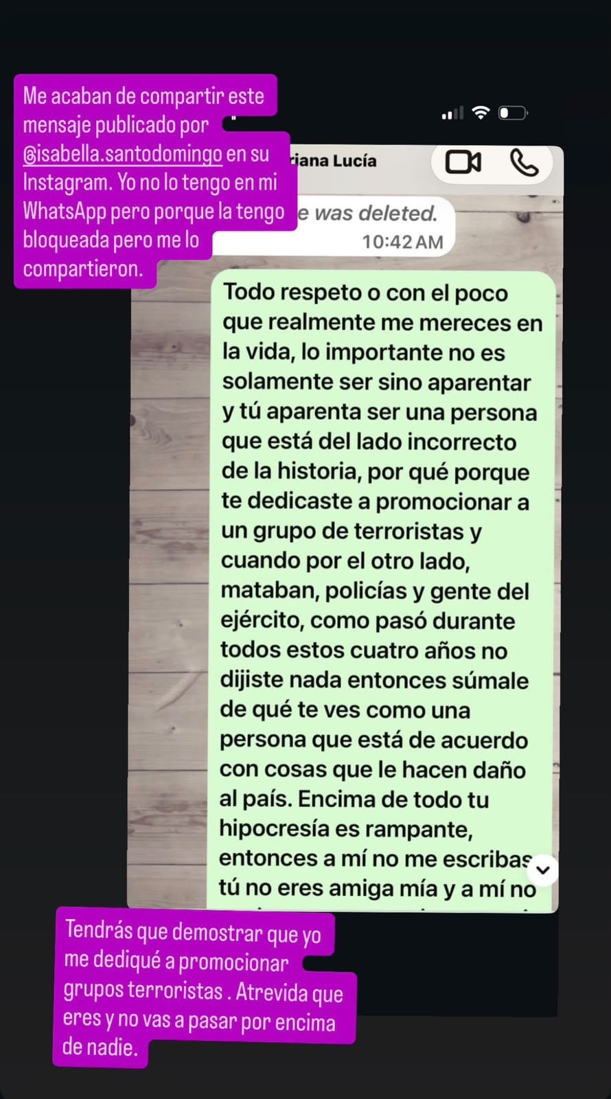 Adriana Lucía respondió a Isabella Santo Domingo
