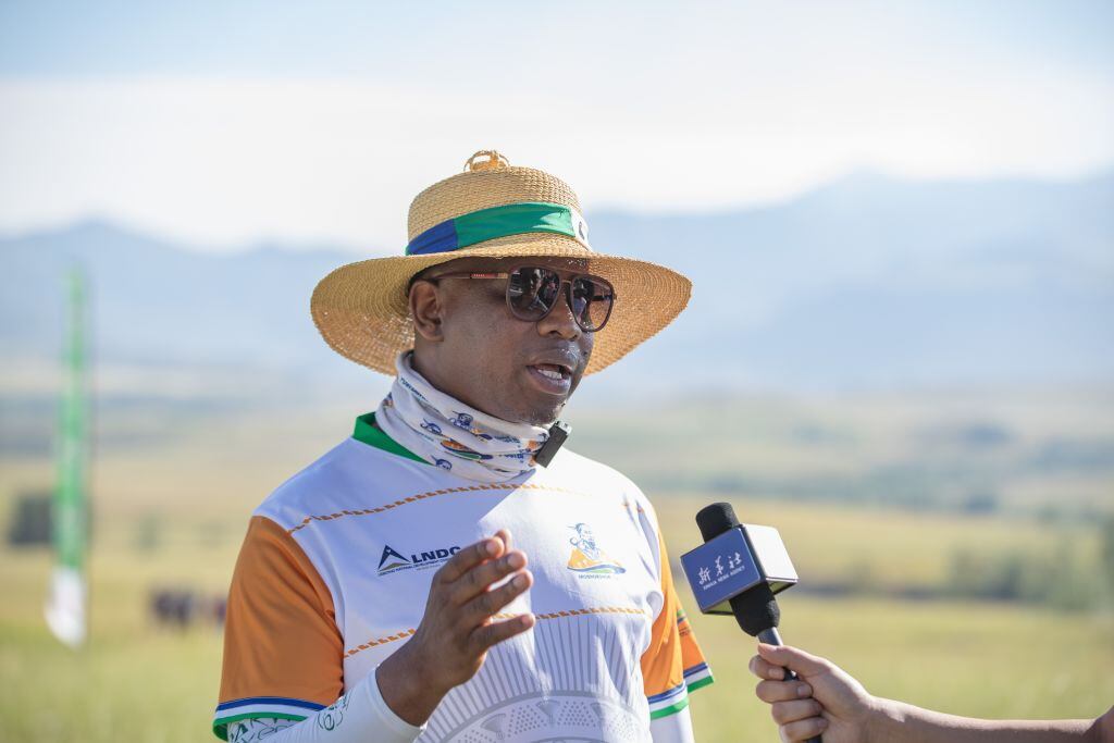 Mpotjoane Lejone, minister of foreign affairs and international relations of Lesotho, speaks during an interview with Xinhua in Menkhoaneng, Lesotho on March 7, 2024. Lesotho is willing to enhance cooperation with China in infrastructure, agriculture, energy and other areas to promote bilateral ties, said Mpotjoane Lejone on Thursday. (Photo by Zhang Yudong/Xinhua via Getty Images)